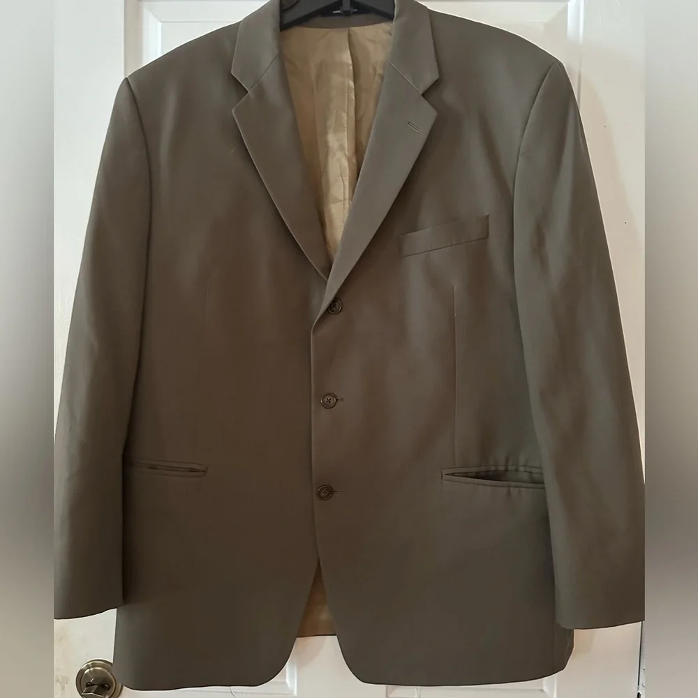 Calvin Klein Mens 48L 100% Wool Blazer Tan Suit Jacket.